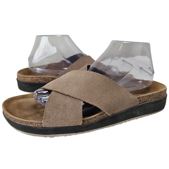 Aetrex Dawn Criss Cross Footbed Sandals 42 10.5 11 Tan Suede Leather‎ - Picture 1 of 7